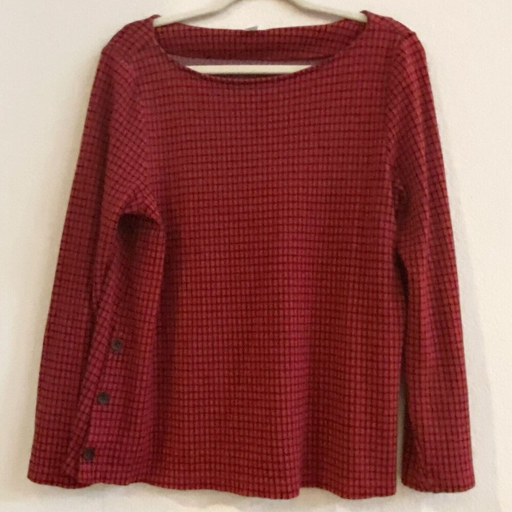 J.JILL Ponte Knit Red Black Check Long Sleeve Tunic‎ Knit Top - Size M Holiday